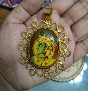 Radha Krishna Hand-painted Pendant