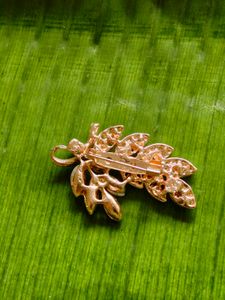 Vintage Rhinestone Leaf Brooch Pin