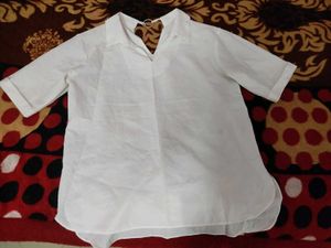 White Korean Collar Boxy Top