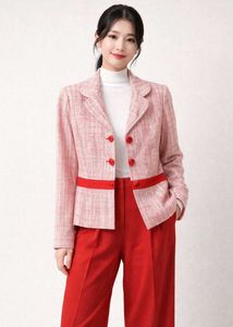 Korean Elegant Red Tweed Blazer