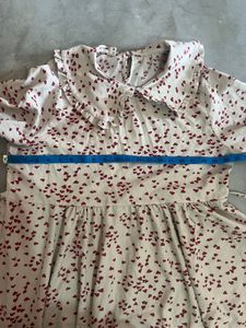 Heart Print Ruffle Collar Dress