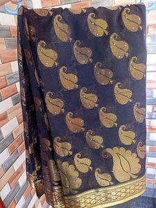 Black Saree With Golden Works