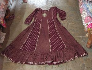 Burgundy Print Anarkali Dress