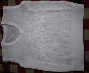 White V-Neck Knit Net Top