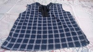 Blue Plaid Tie-Neck Top