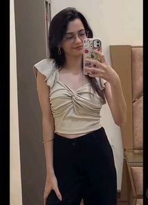 Cream Twist Front Crop Top