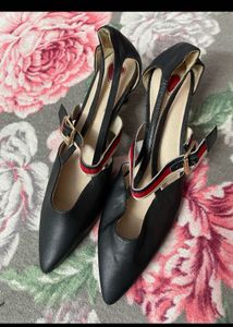 Black Pointed Toe Heels with Ankle Strap