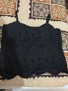 Black Embroidered Tank Top