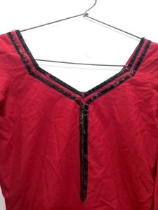 Red Embroidered Kurta