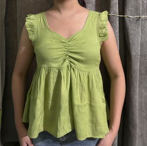 Green Ruffle Sleeve Top