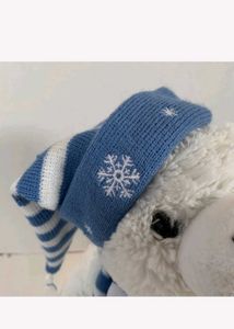Polar Bear Whit Snowflakes Blue Striped Hat &amp;scarf