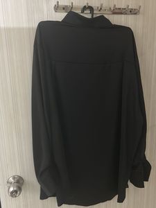 Women Plain Black Satin Korean Shirt