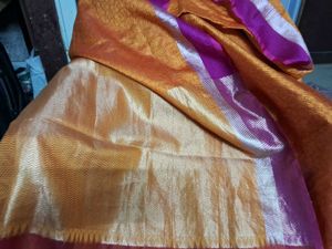 Gently Used Orange And Pink Silk Saree With Blouse