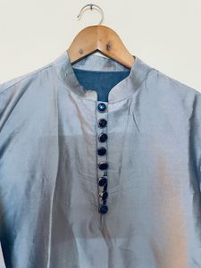 Gray Button-Down Kurta Set Silk