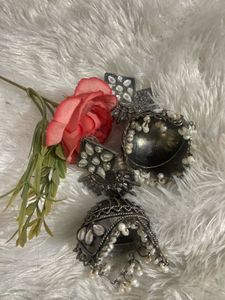 Oxidized Silver Jhumka Earrings