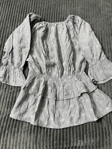 Gray Embroidered Peplum Top