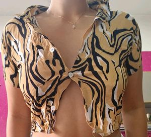 Tiger Stripe Cropped Button-Up