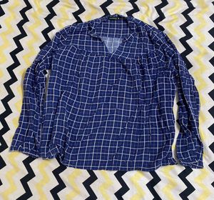 Blue Plaid Long Sleeve Top