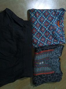 Black Patterned Kurti with Embroidered Yoke