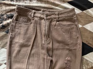 Urbanic Brown Ripped Straight Fit Jeans For Women
