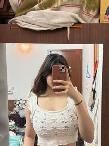 White Knitted Crop Top