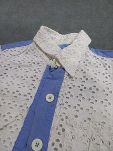 White &amp; Blue Eyelet Dress