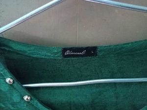 Green Synthetic Flared Top | Pearl Neck Work