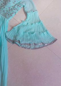 Frillled Embroidered Ingegment Gown