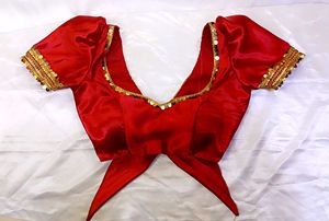 Satin Bow Style Back Hook Puff Sleeve Blouse