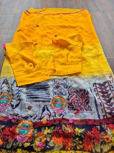 Yellow Saree With Matching Blouse