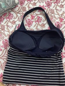 Striped Tank Top-Halter Neck