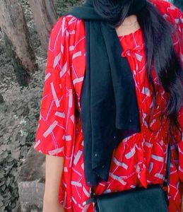 Red Printed Maxi Dress Kaftan Style