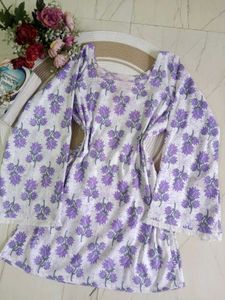 🆕 Corset Purple Floral Bell Sleeve Short Kurti