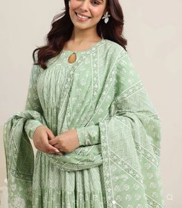 Green Printed Anarkali Suit