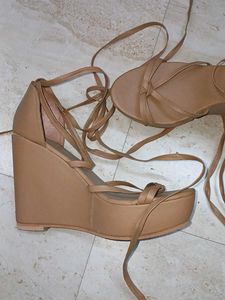 Stylish Beige Wrap-Up Sandals