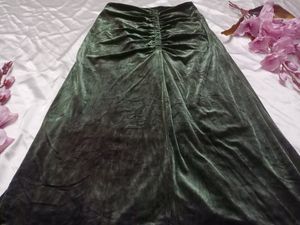 Sap Green Velvet Long Skirt