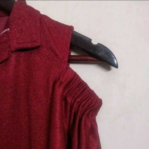 Designer Maroon Cold Shoulder Top