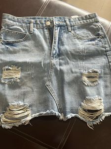 Distressed Denim Mini Skirt