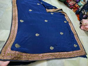 Heavy Weight Saree Italian Fabric Royal Blue