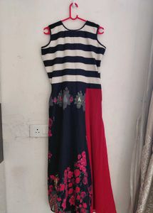 Floral &amp; Striped Black Red Ethnic Kurti Dress