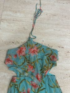 floral side cut halter maxi dress