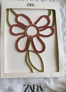 Zara Limited Edition Rhinestone Floral Necklace