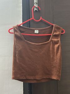 Brown Ribbed Tank Top