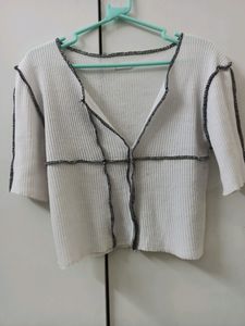 Women's White Contrast Stitch Top