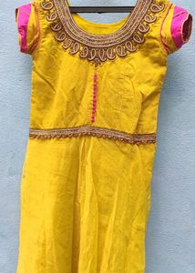 Yellow & Pink Embroidered Dress