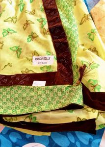 lemon green butterfly print saree
