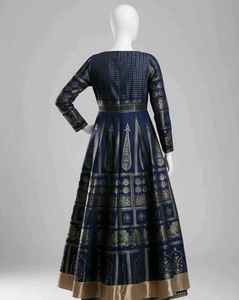 Blue Round Neck Embellished Mughal Gown