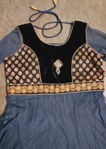 Elegant Blue &amp; Gold Anarkali Dress