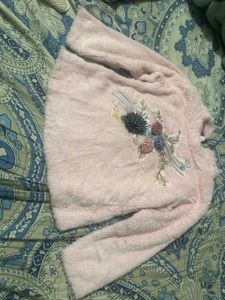 Pink Fuzzy Floral Sweater