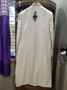OFF WHITE GROOM SHERWANI WITH MAROON PAJAMA SET